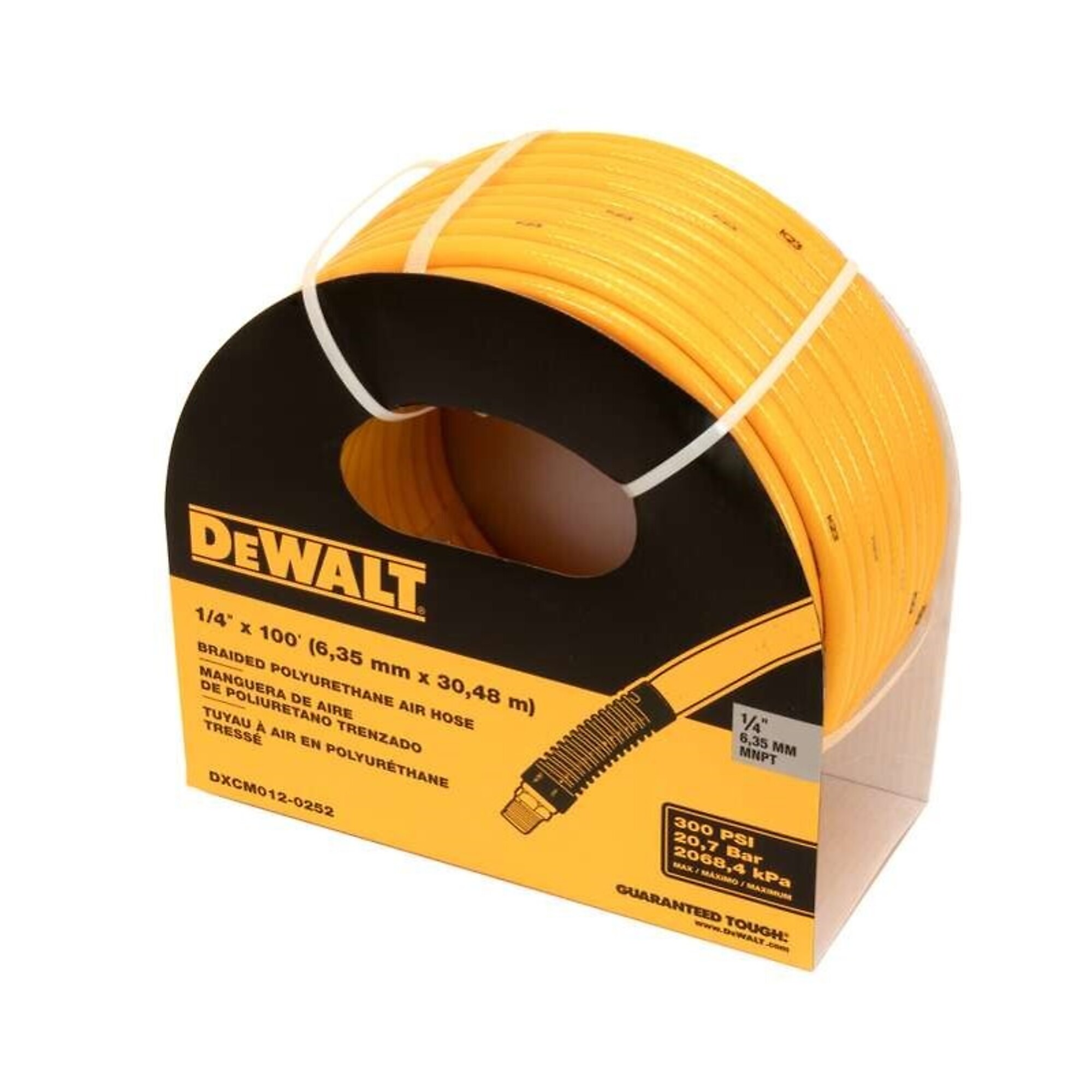 DEWALT Polyurethane Air Hose - 1/4in. x 100ft., 300 PSI, Lightweight, Kink-Resistant, Model# DXCM012-0252
